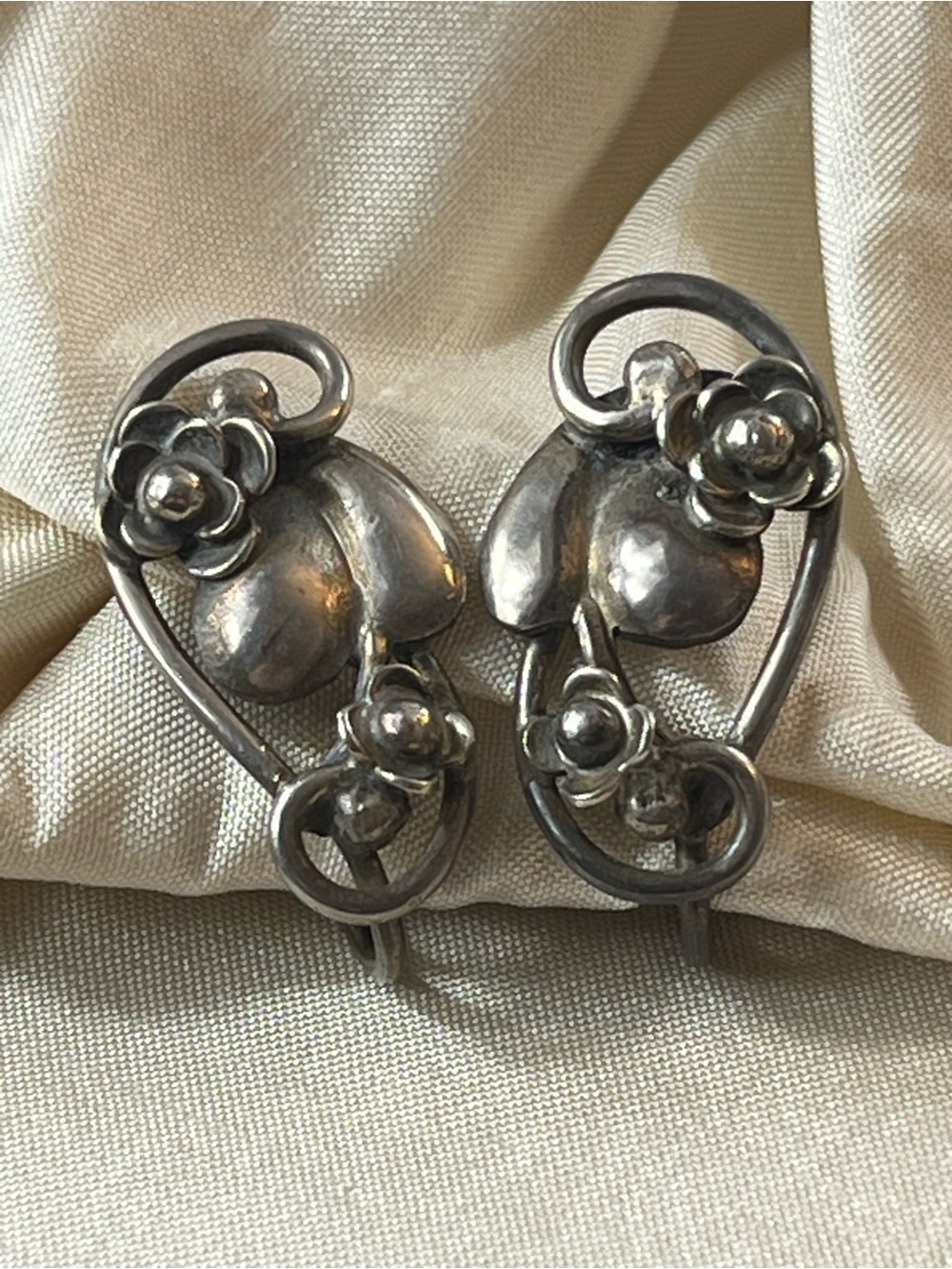 Vtg Fir Munksgaard Sterling Silver Denmark Floral Screwback Earrings 925 Danish